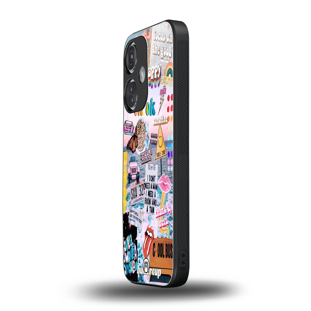 happy sunshine aesthetic collage back phone cover | glass case for oneplus nord ce 3