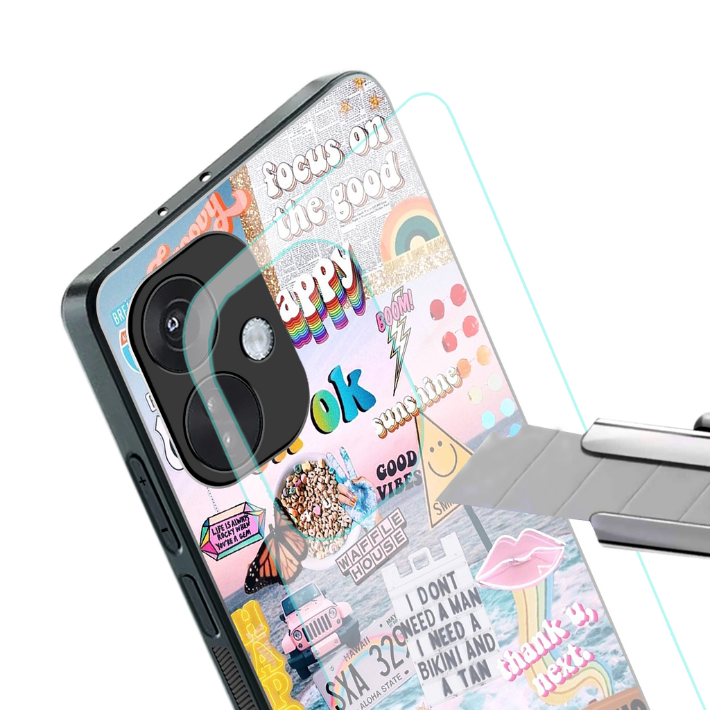 happy sunshine aesthetic collage back phone cover | glass case for oneplus nord ce 3