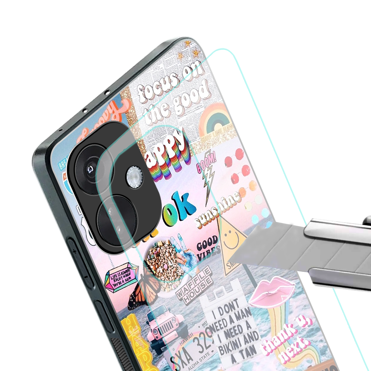 happy sunshine aesthetic collage back phone cover | glass case for oneplus nord ce 3
