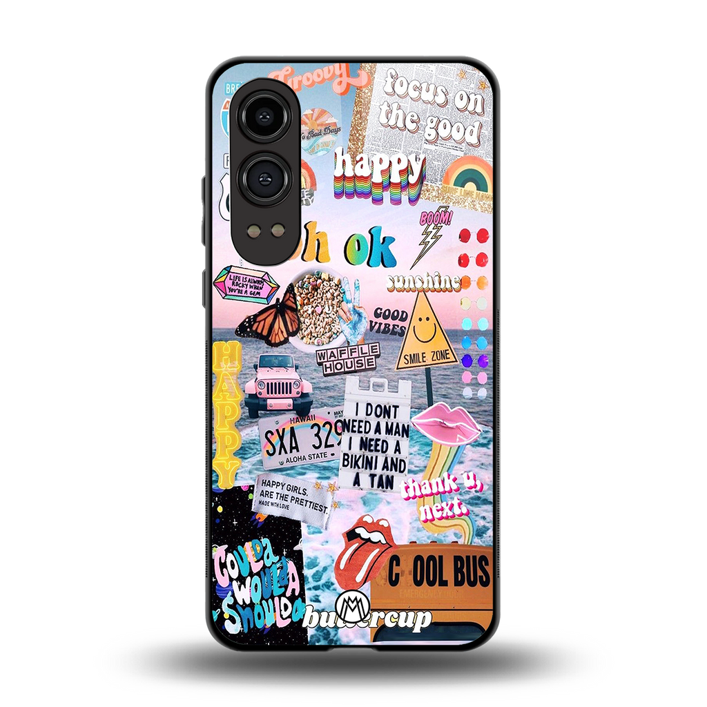 happy sunshine aesthetic collage back phone cover | glass case for oneplus nord ce 4 lite