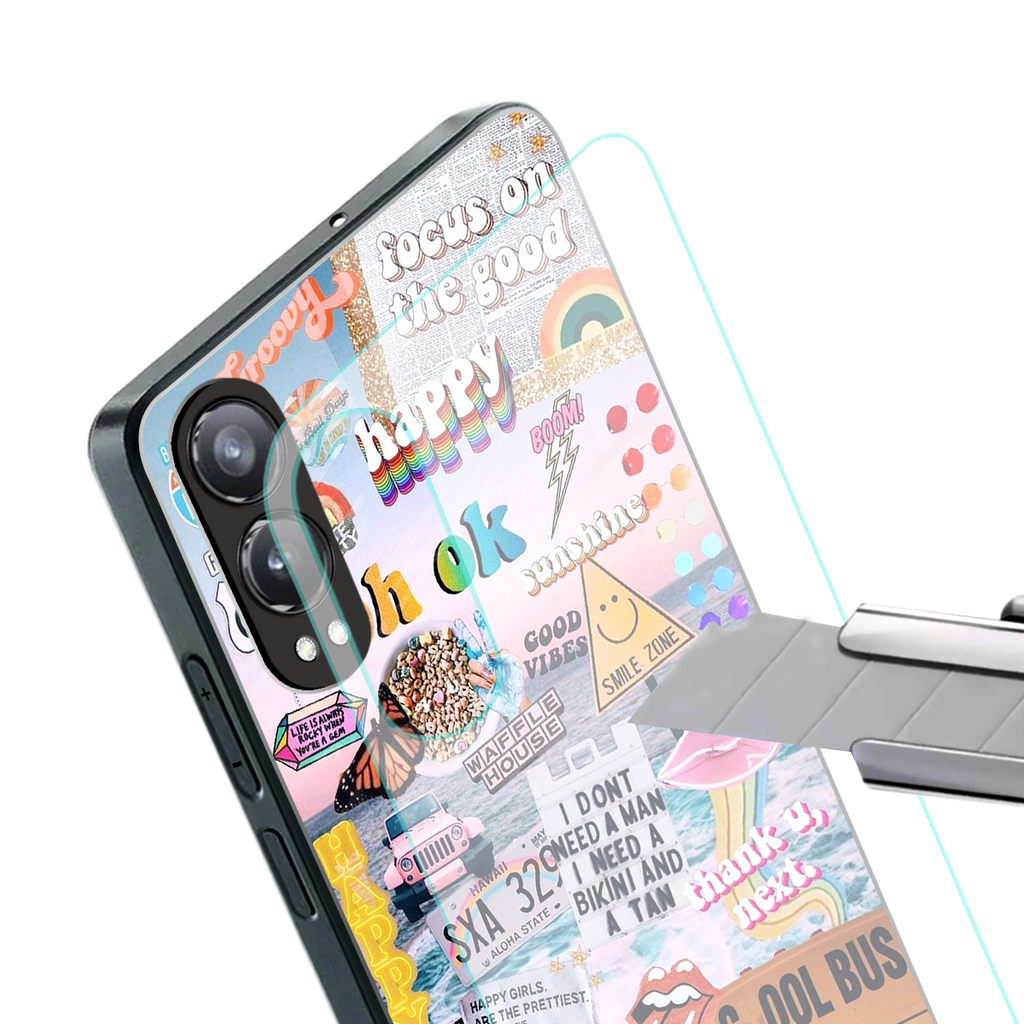 happy sunshine aesthetic collage back phone cover | glass case for oneplus nord ce 4 lite