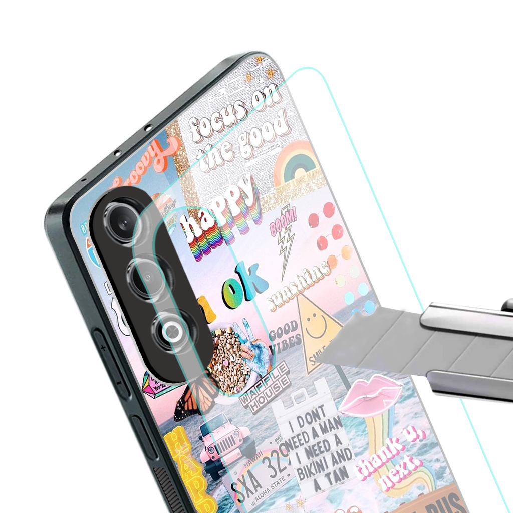 happy sunshine aesthetic collage back phone cover | glass case for oneplus nord ce 4