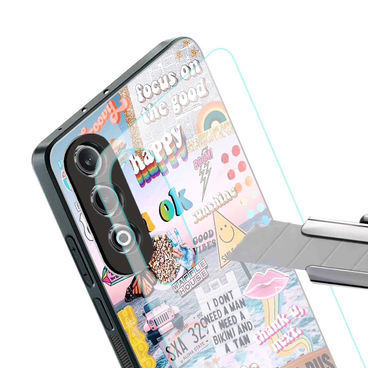 happy sunshine aesthetic collage back phone cover | glass case for oneplus nord ce 4