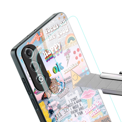 happy sunshine aesthetic collage back phone cover | glass case for oneplus nord ce 4