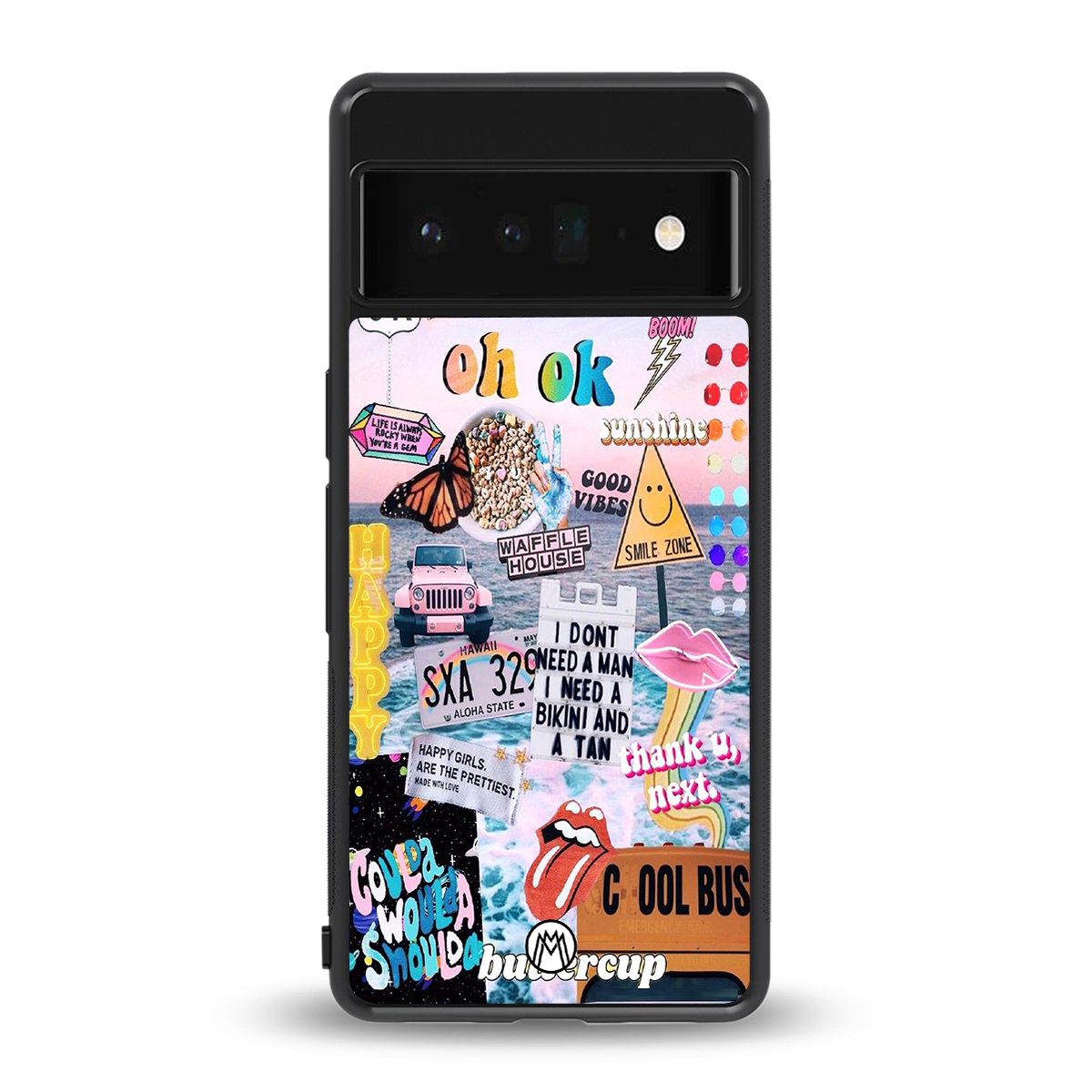 happy sunshine aesthetic collage back phone cover | glass case for google pixel 6 pro