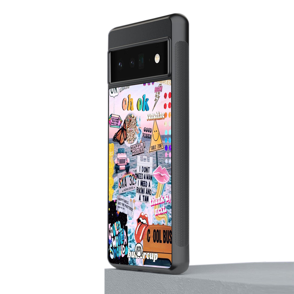 happy sunshine aesthetic collage back phone cover | glass case for google pixel 6 pro