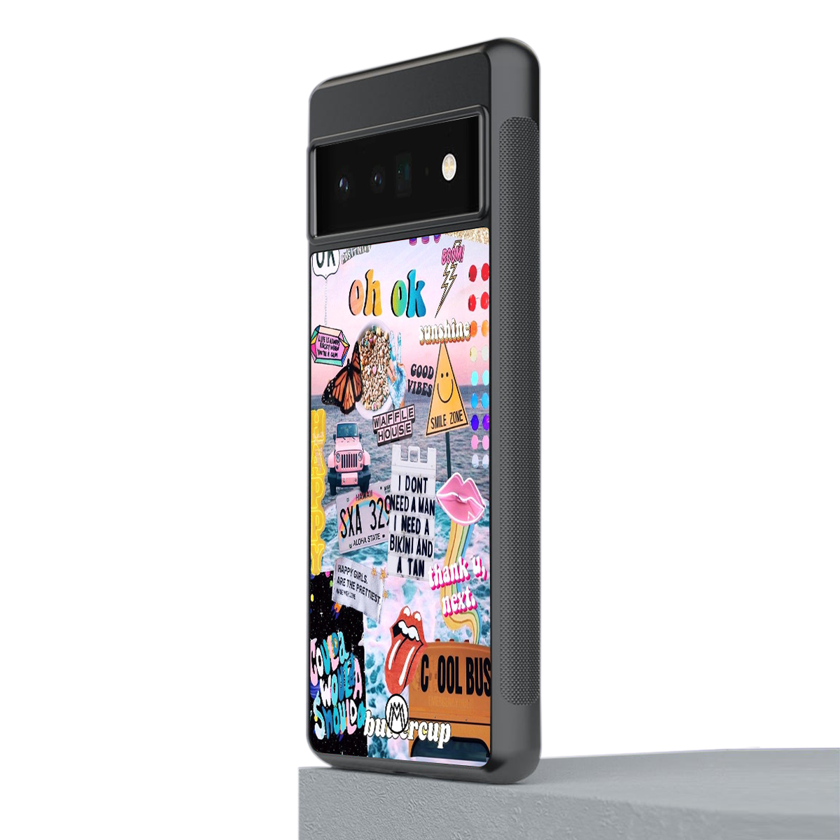 happy sunshine aesthetic collage back phone cover | glass case for google pixel 6 pro