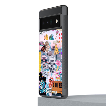 happy sunshine aesthetic collage back phone cover | glass case for google pixel 6 pro