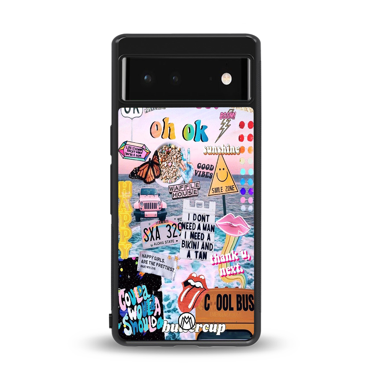 happy sunshine aesthetic collage back phone cover | glass case for google pixel 6