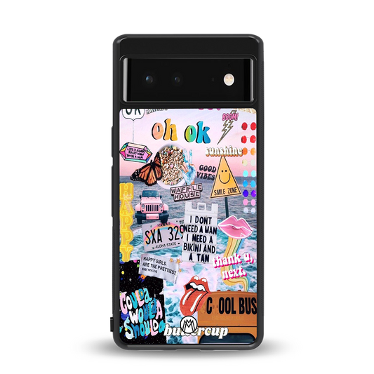 happy sunshine aesthetic collage back phone cover | glass case for google pixel 6