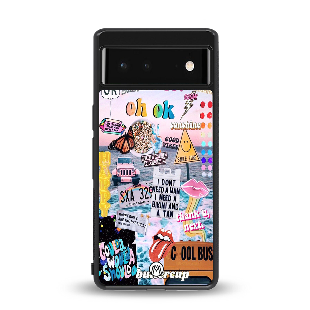 happy sunshine aesthetic collage back phone cover | glass case for Google Pixel 6A