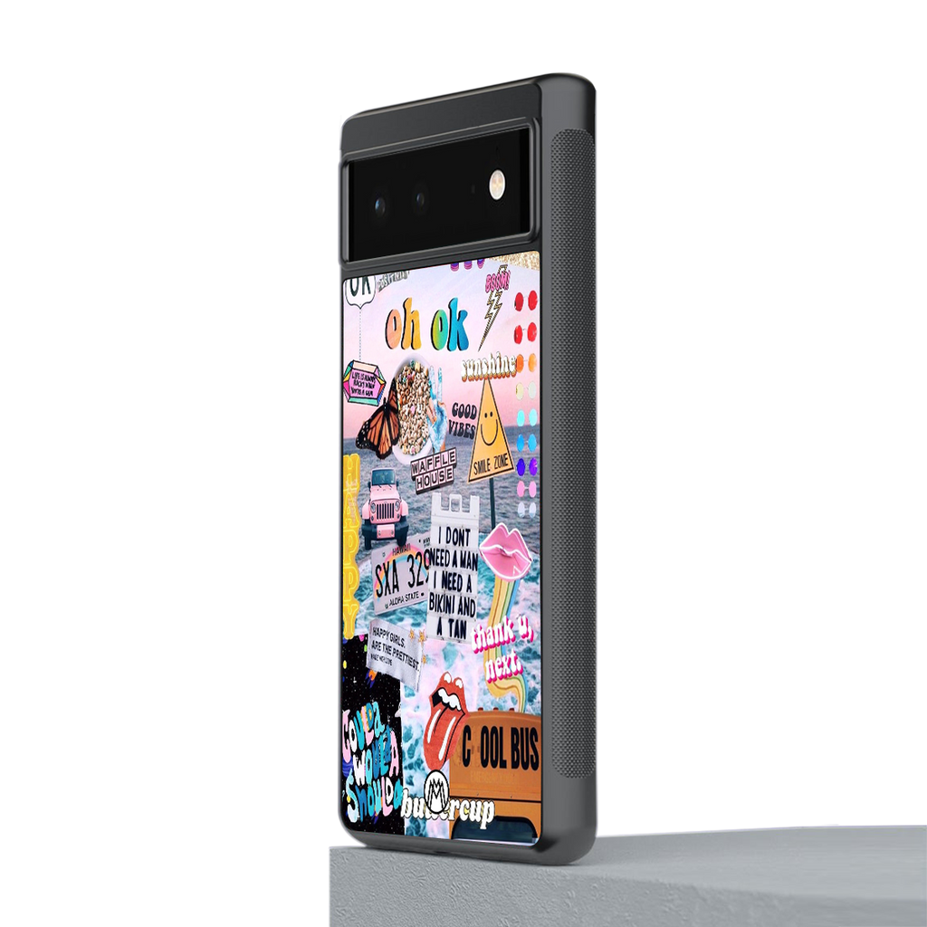happy sunshine aesthetic collage back phone cover | glass case for google pixel 6