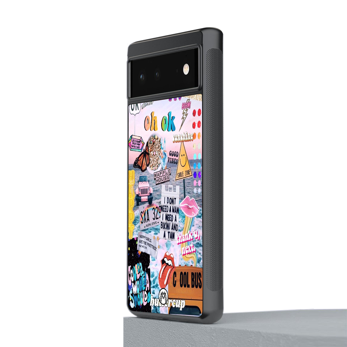 happy sunshine aesthetic collage back phone cover | glass case for google pixel 6