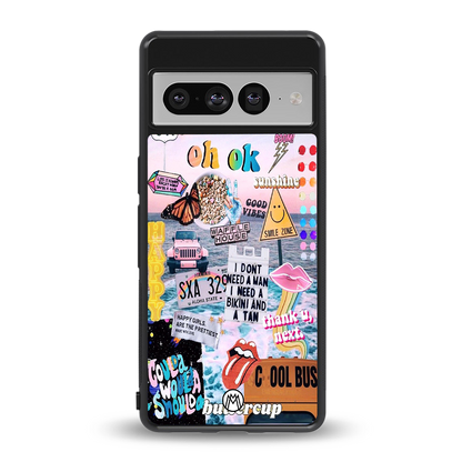 happy sunshine aesthetic collage back phone cover | glass case for google pixel 7 pro