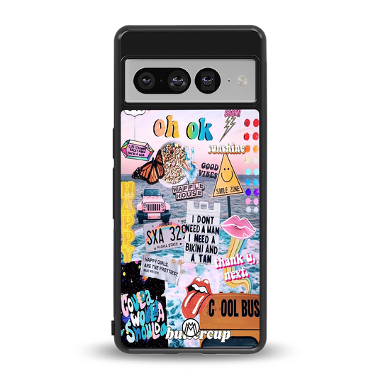 happy sunshine aesthetic collage back phone cover | glass case for google pixel 7 pro