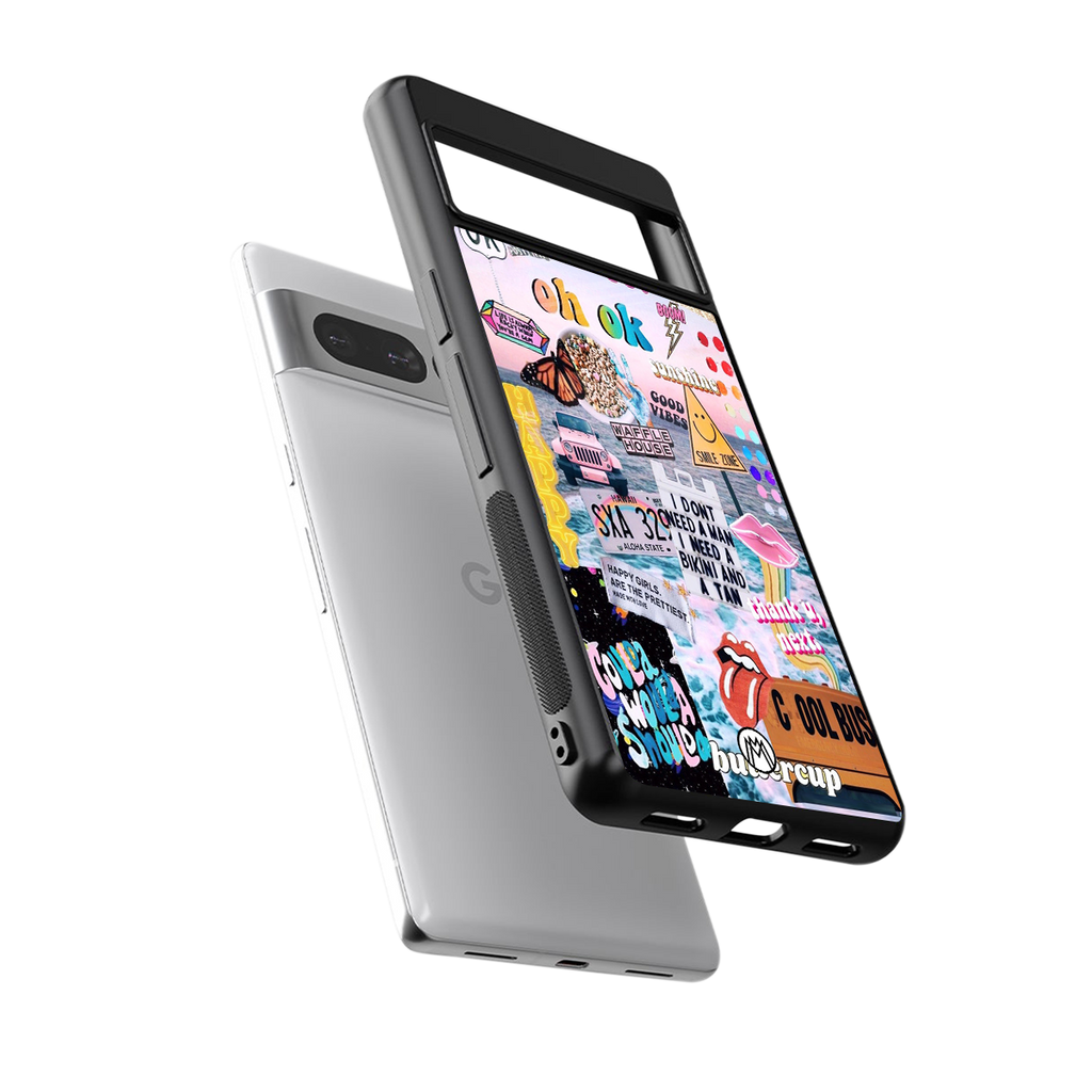 happy sunshine aesthetic collage back phone cover | glass case for google pixel 7 pro