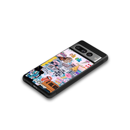 happy sunshine aesthetic collage back phone cover | glass case for google pixel 7 pro
