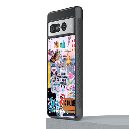 happy sunshine aesthetic collage back phone cover | glass case for google pixel 7 pro