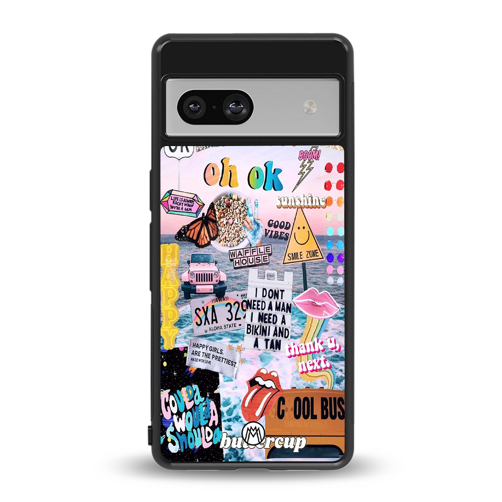 happy sunshine aesthetic collage back phone cover | glass case for Google Pixel 7