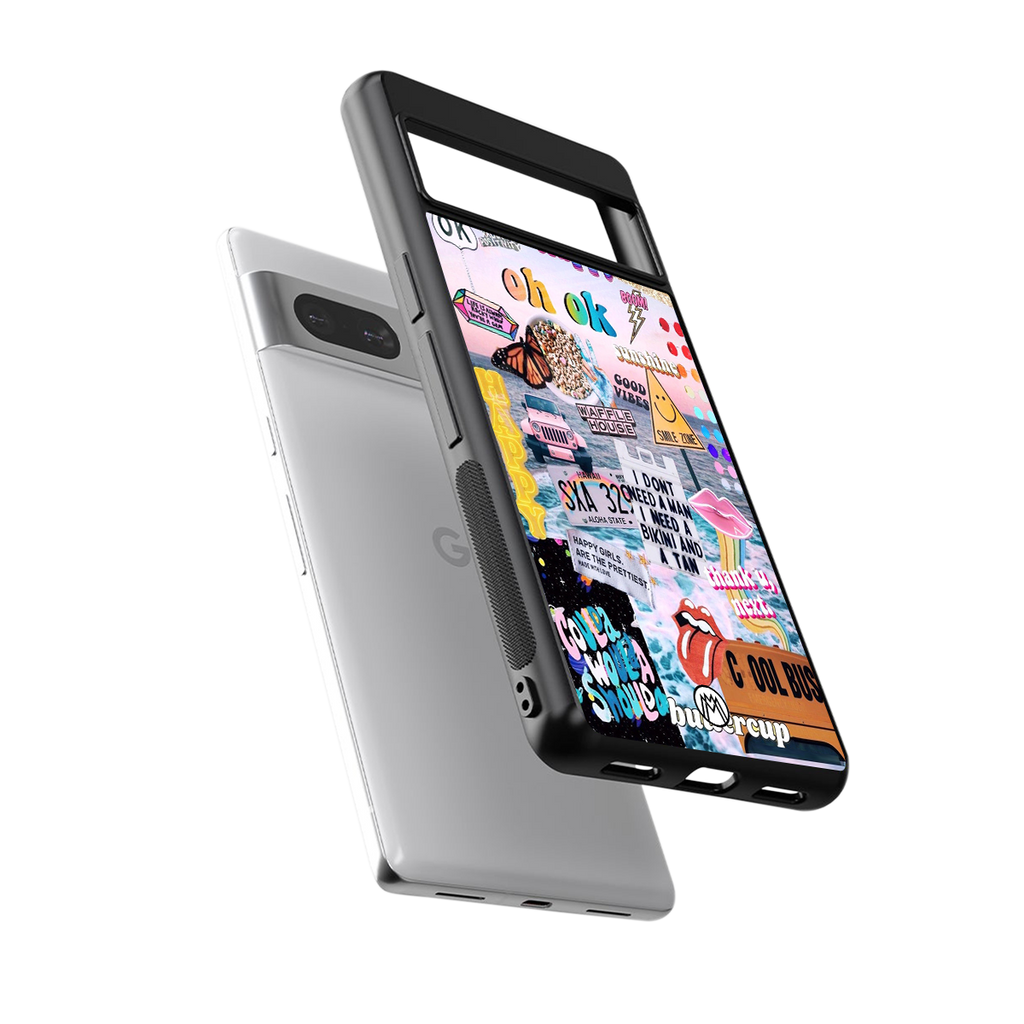 happy sunshine aesthetic collage back phone cover | glass case for Google Pixel 7