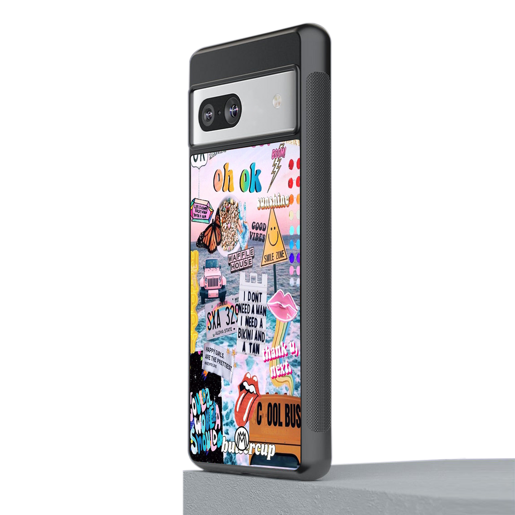 happy sunshine aesthetic collage back phone cover | glass case for Google Pixel 7