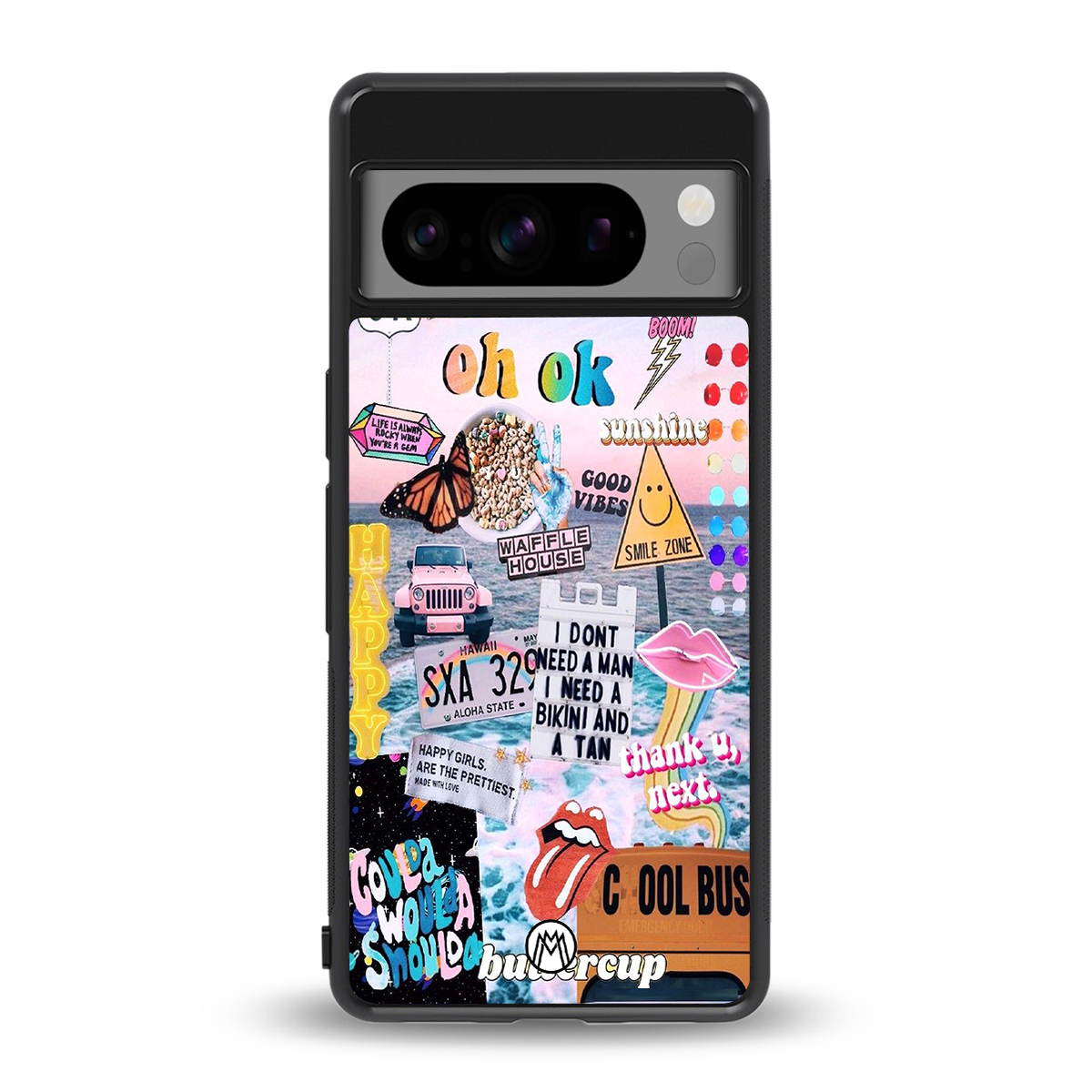 happy sunshine aesthetic collage back phone cover | glass case for google pixel 8 pro