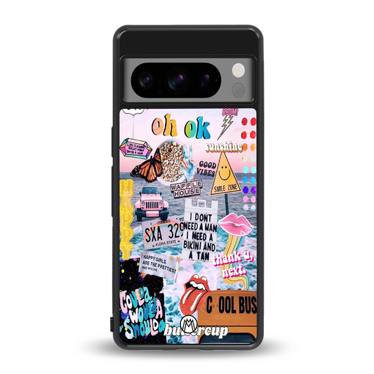 happy sunshine aesthetic collage back phone cover | glass case for google pixel 8 pro