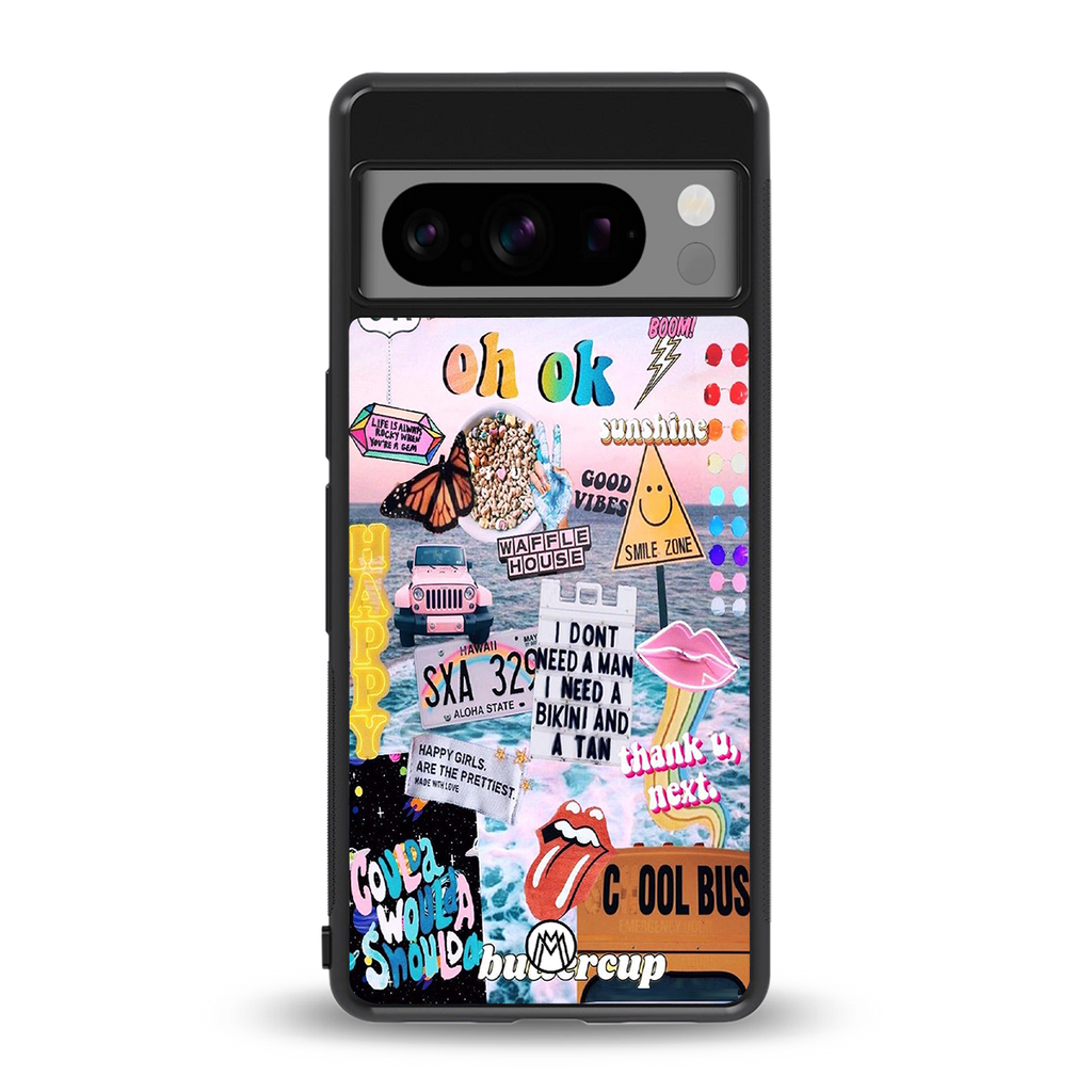 happy sunshine aesthetic collage back phone cover | glass case for google pixel 8 pro