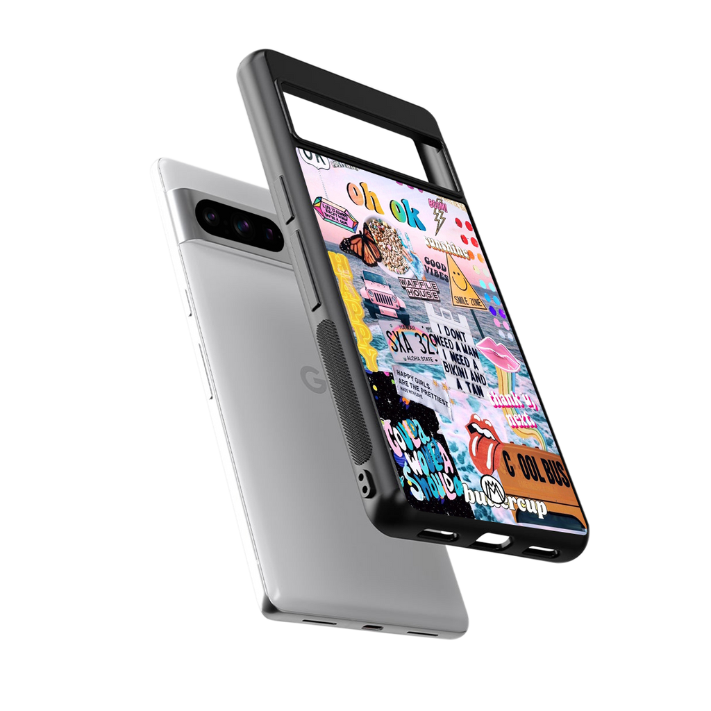 happy sunshine aesthetic collage back phone cover | glass case for google pixel 8 pro