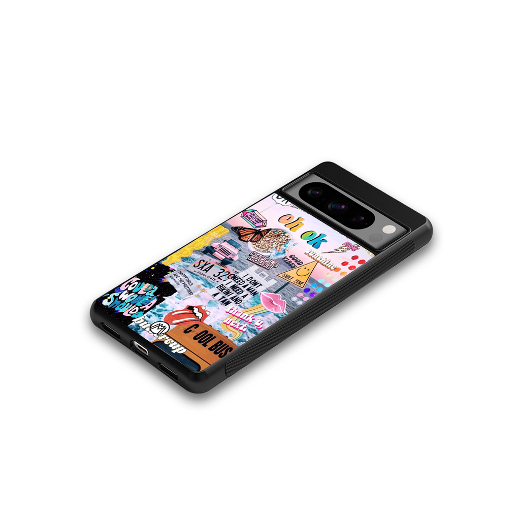 happy sunshine aesthetic collage back phone cover | glass case for google pixel 8 pro