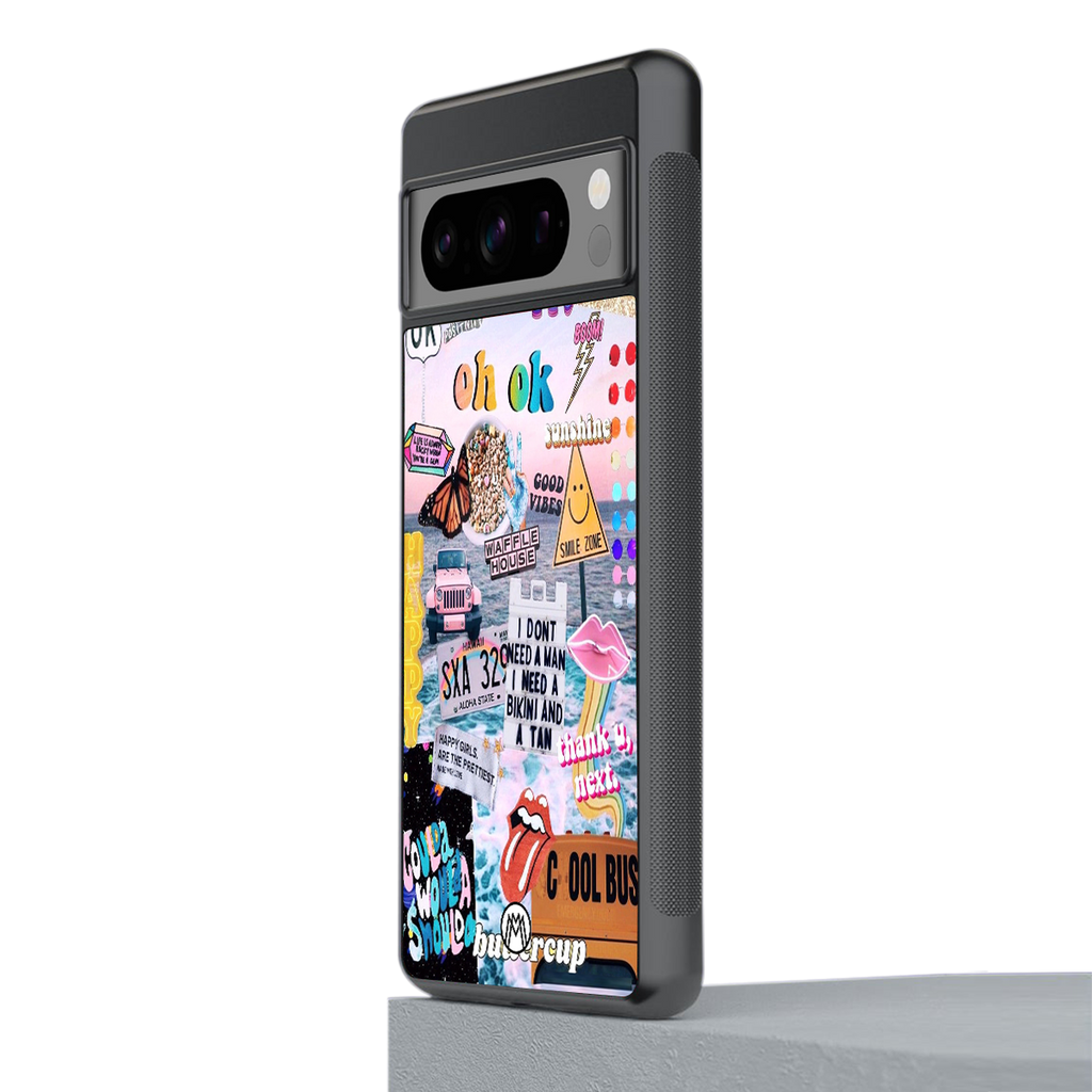 happy sunshine aesthetic collage back phone cover | glass case for google pixel 8 pro
