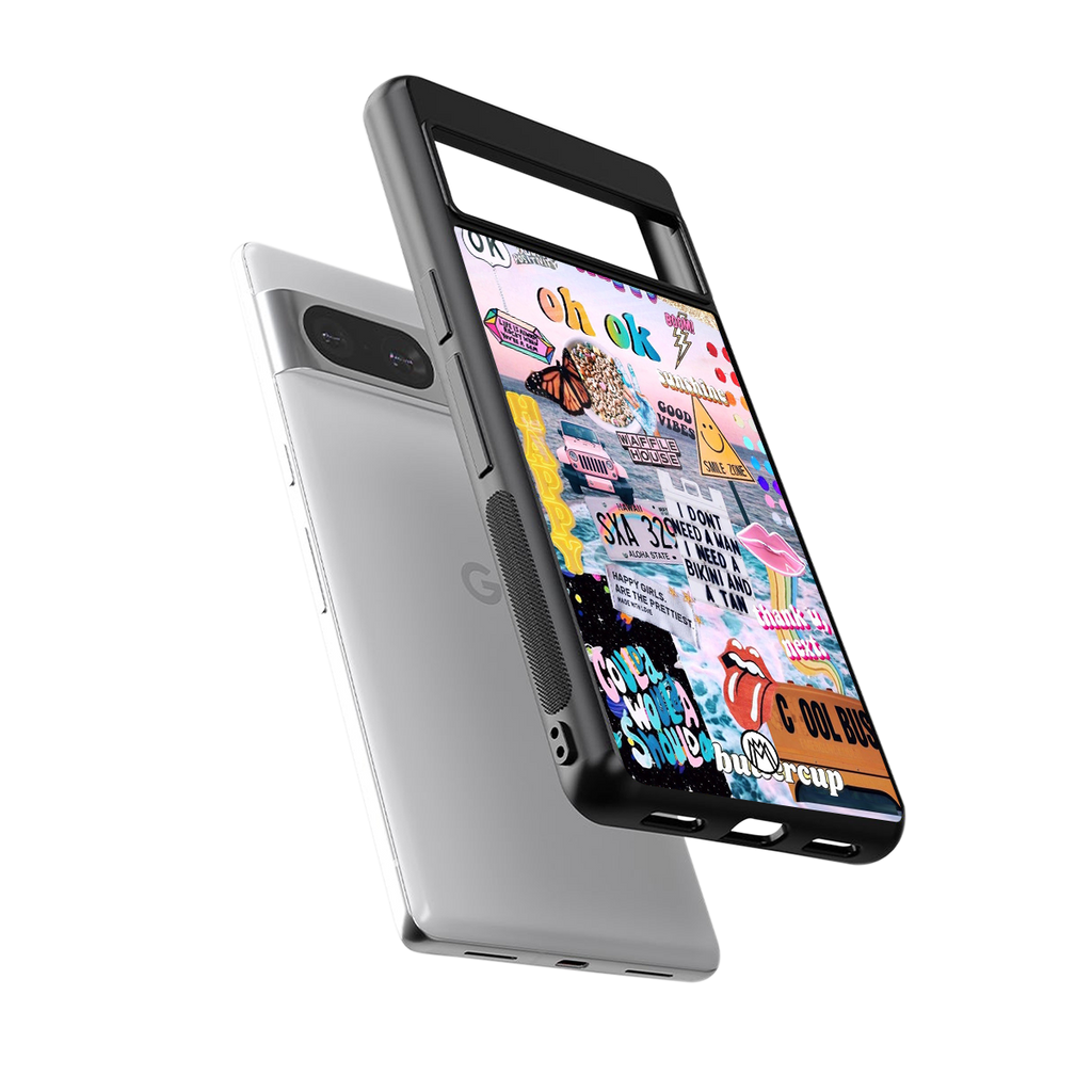 happy sunshine aesthetic collage back phone cover | glass case for Google Pixel 8