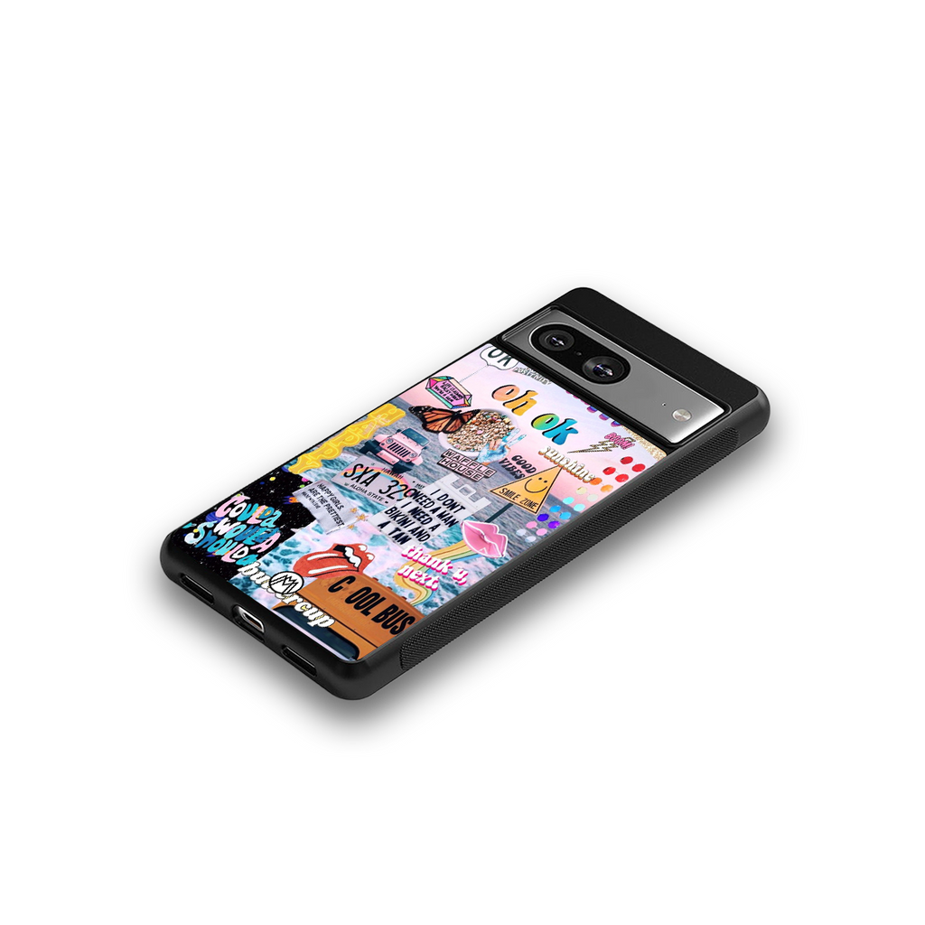 happy sunshine aesthetic collage back phone cover | glass case for Google Pixel 8