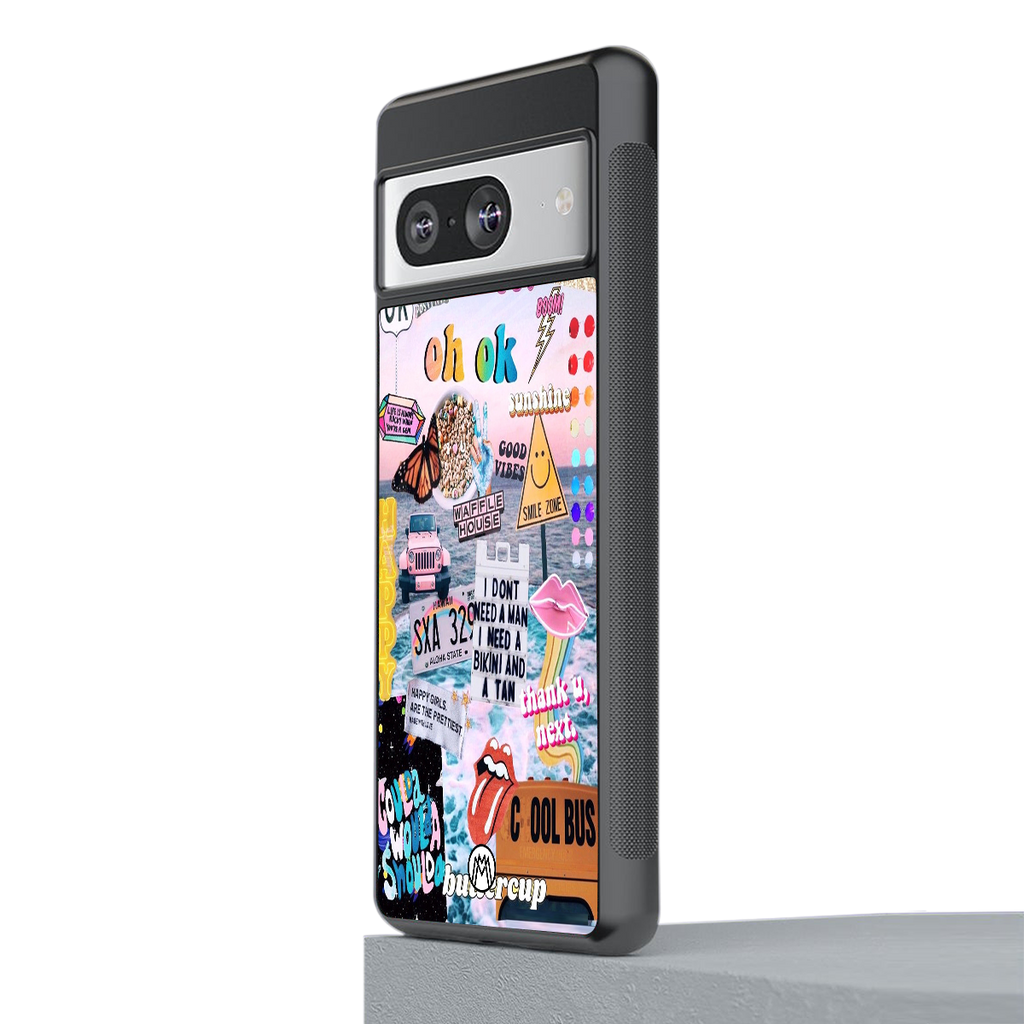 happy sunshine aesthetic collage back phone cover | glass case for Google Pixel 8
