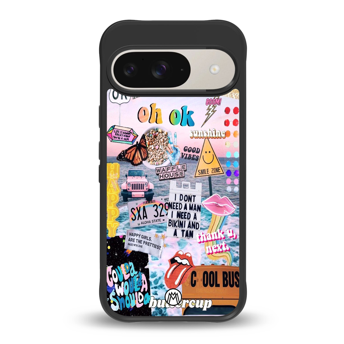 happy sunshine aesthetic collage back phone cover | glass case for google pixel 9