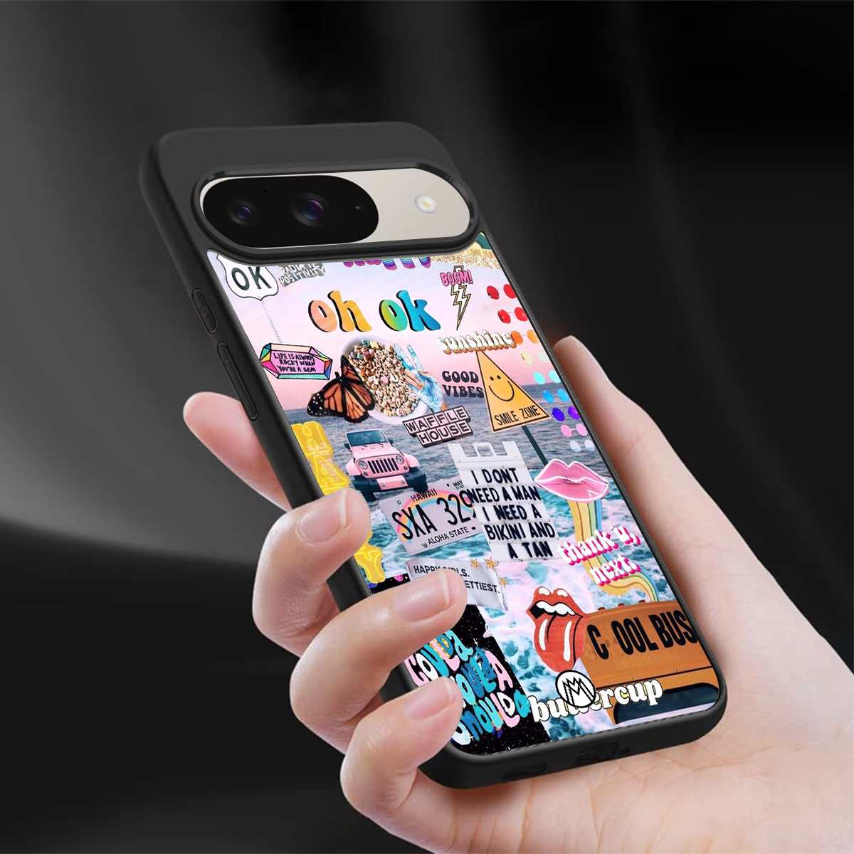 happy sunshine aesthetic collage back phone cover | glass case for google pixel 9