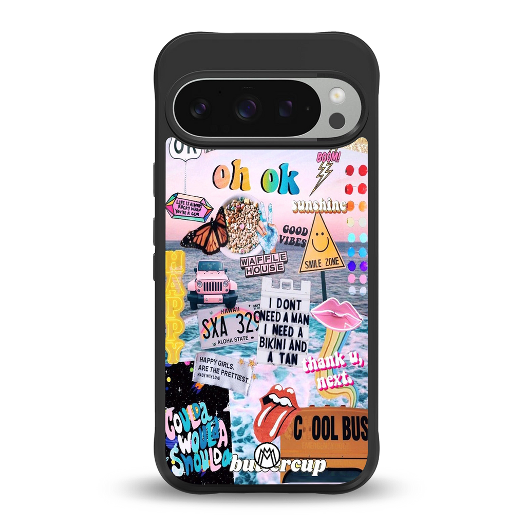 happy sunshine aesthetic collage back phone cover | glass case for google pixel 9 pro