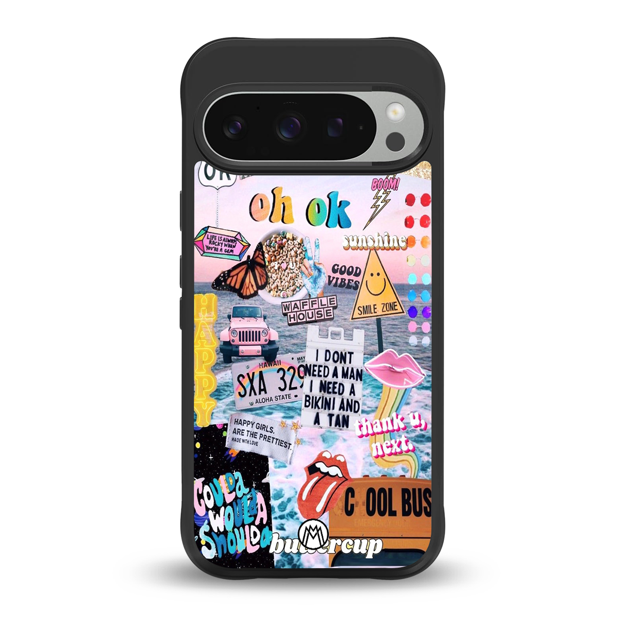 happy sunshine aesthetic collage back phone cover | glass case for google pixel 9 pro xl