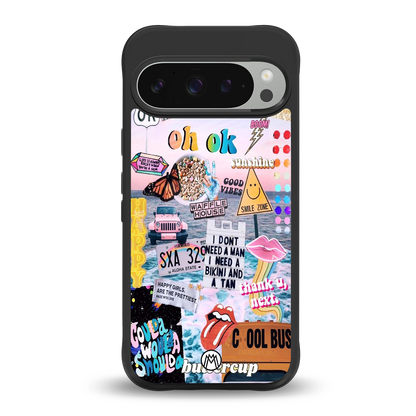 happy sunshine aesthetic collage back phone cover | glass case for google pixel 9 pro xl