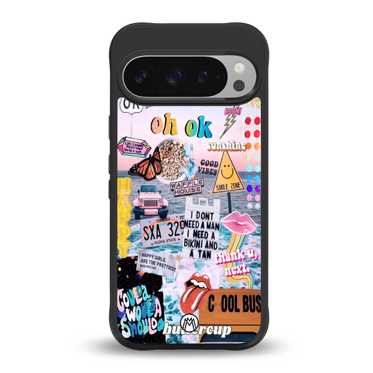 happy sunshine aesthetic collage back phone cover | glass case for google pixel 9 pro xl