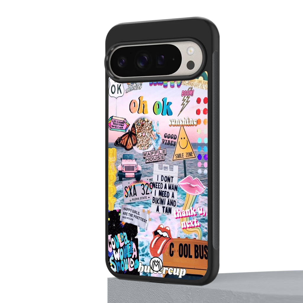 happy sunshine aesthetic collage back phone cover | glass case for google pixel 9 pro