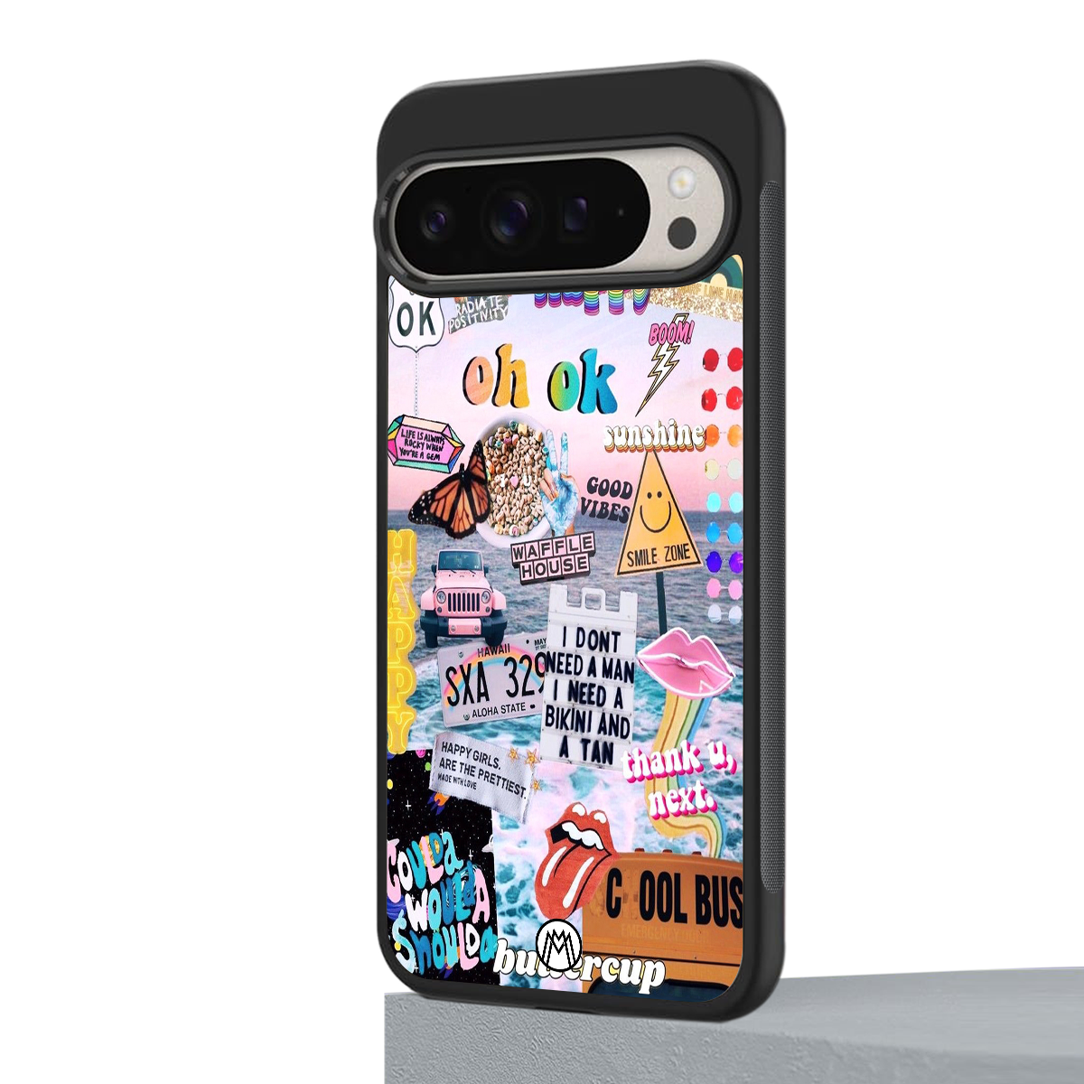 happy sunshine aesthetic collage back phone cover | glass case for google pixel 9 pro xl