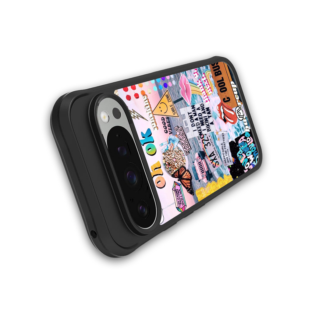 happy sunshine aesthetic collage back phone cover | glass case for google pixel 9 pro