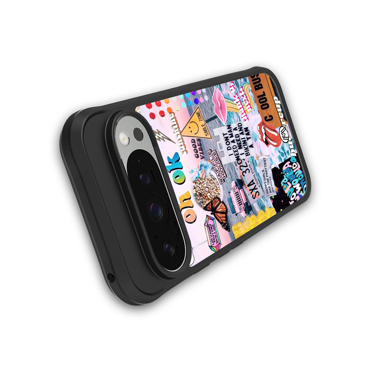 happy sunshine aesthetic collage back phone cover | glass case for google pixel 9 pro xl