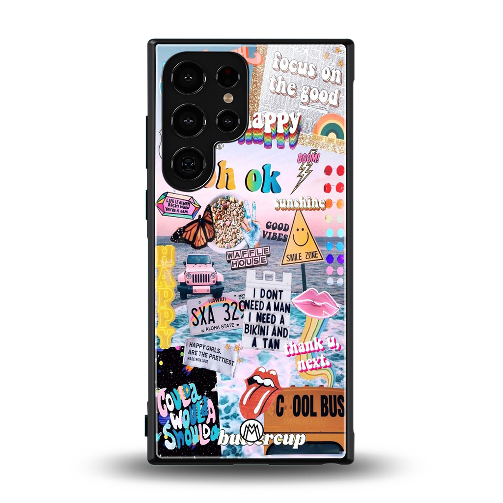 happy sunshine aesthetic collage back phone cover | glass case for samsung galaxy s24 ultra