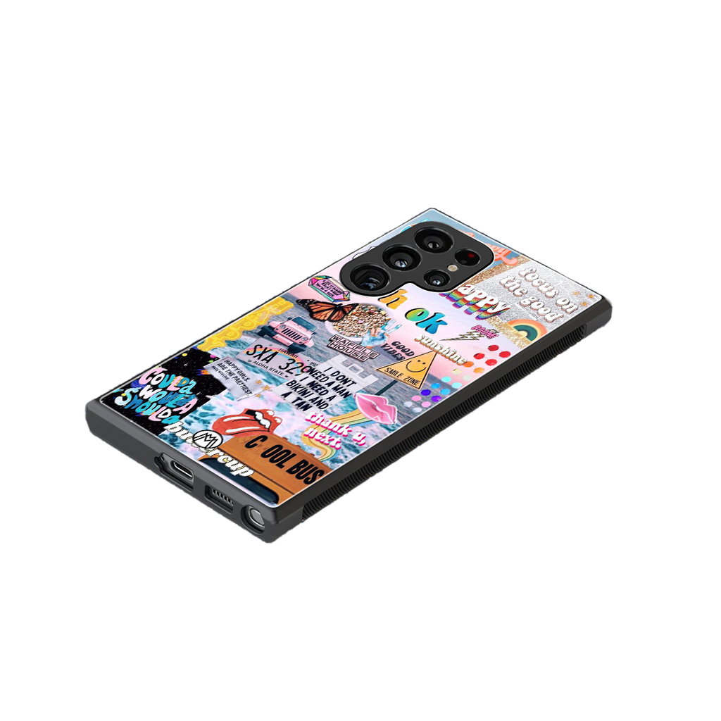 happy sunshine aesthetic collage back phone cover | glass case for samsung galaxy s24 ultra