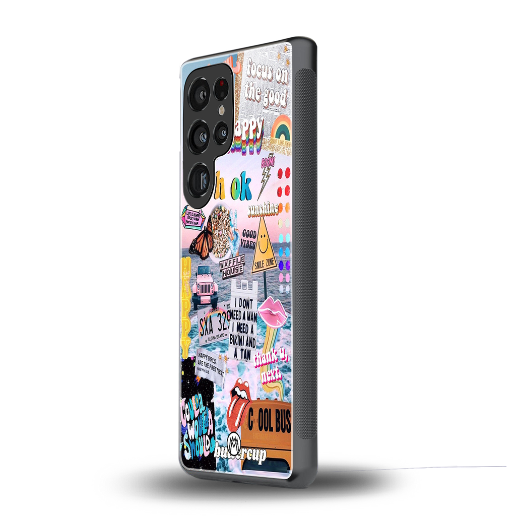 happy sunshine aesthetic collage back phone cover | glass case for samsung galaxy s25 ultra