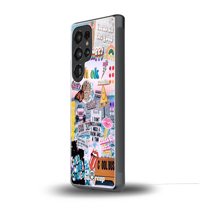 happy sunshine aesthetic collage back phone cover | glass case for samsung galaxy s25 ultra