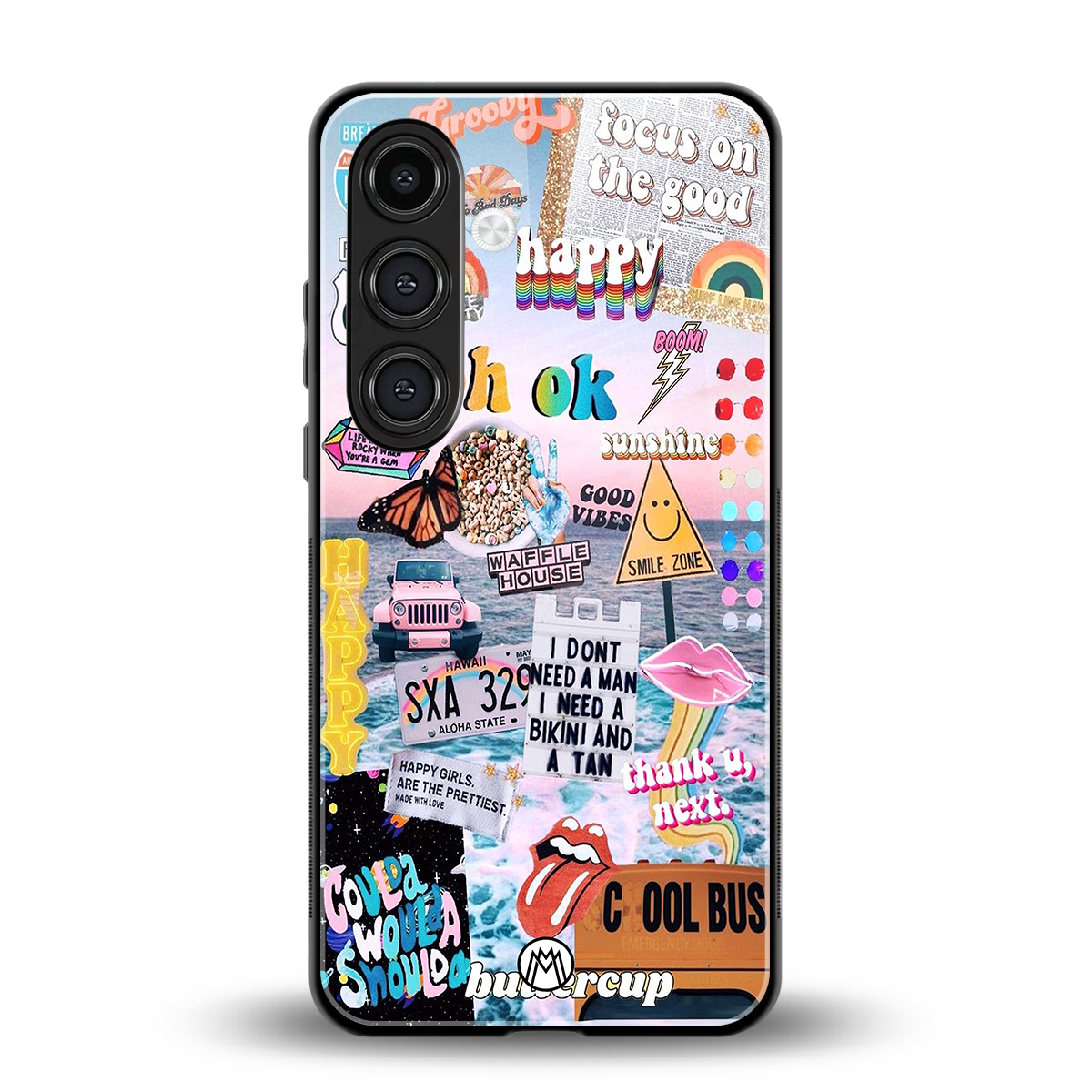 happy sunshine aesthetic collage back phone cover | glass case for samsung galaxy s24 fe