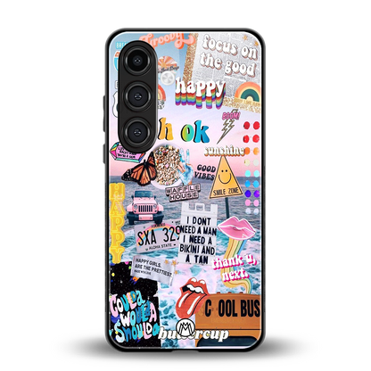 happy sunshine aesthetic collage back phone cover | glass case for samsung galaxy s24 fe